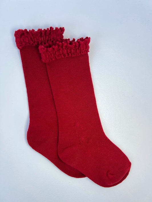 Cherry Lace Top Knee High Stockings